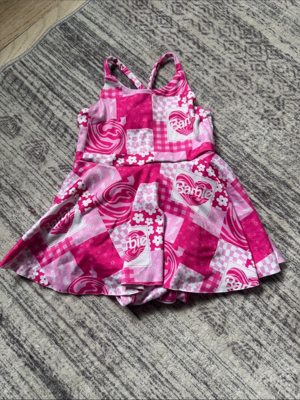 Barbie Hot Pink Patchwork Print Skater Dress